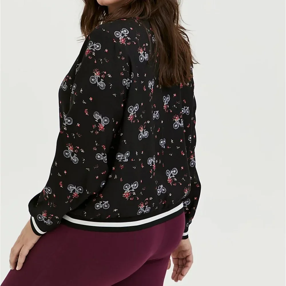 🆕🚲 BLACK CREPE FLORAL & BIKE BOMBER JACKET 🚲 - Picture 5 of 6